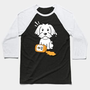 Cute white dog spilled a jar of honey Baseball T-Shirt